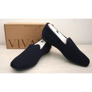 Vivaia Women Sz EUR 36.5 US 6 Navy Samantha Walker Square-Toe Knit Loafers